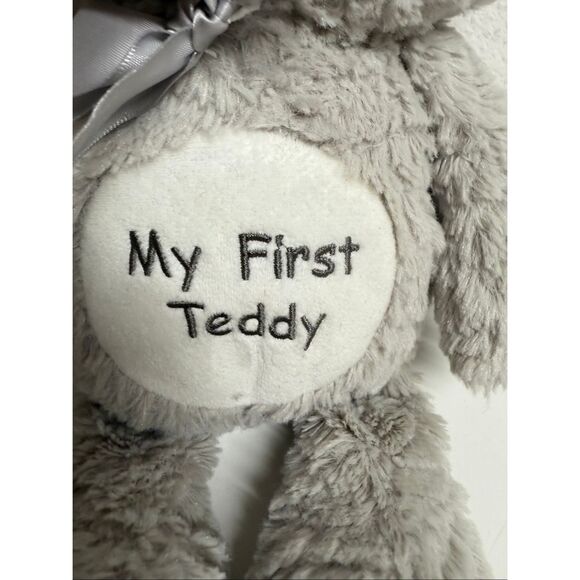 KellyToy My First Teddy Bear Plush Gray Rattle Teddy Bear Lovey 13” - Picture 2 of 7